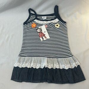 Striped Sleeveless Dress with Lace Hem